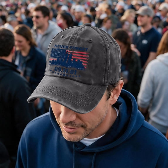 Unisex 911 Never Forget Hats 9/11 25th Anniversary Baseball Cap We Will Never Forget Hat 9/11 Patriot Day Commemorative Trucker Hat Black
