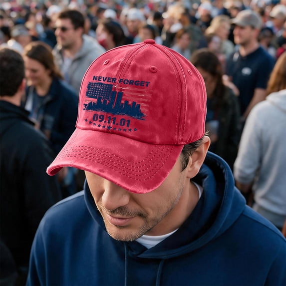 Unisex 911 Never Forget Hats 9/11 25th Anniversary Baseball Cap We Will Never Forget Hat 9/11 Patriot Day Commemorative Trucker Hat Red