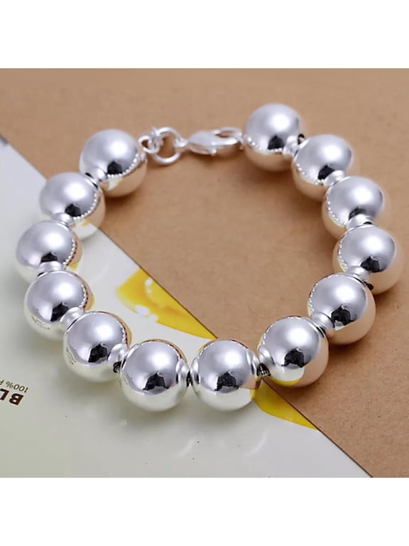 Unisex 925 Sterling Silver Bracelet Beads Balls Size 8 Inches 14MM Lobster L36