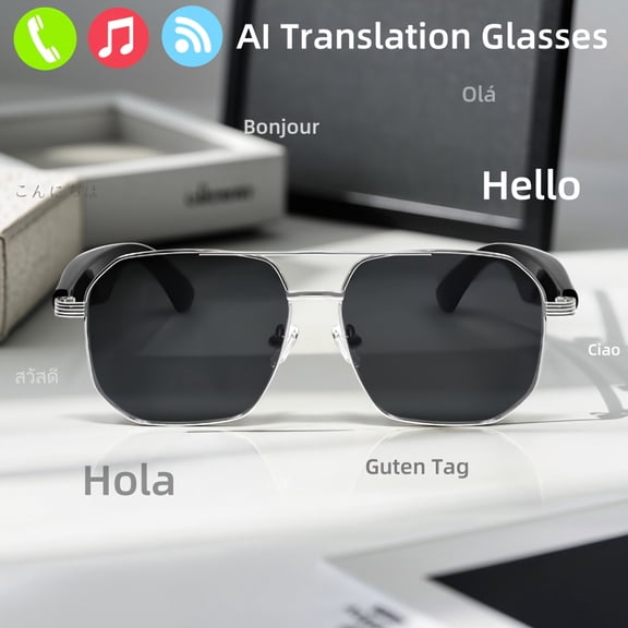 Unisex AI Online Translation Smart Glasses - Gradient Lens, Blue Light Filter, Wireless Open Ear Call Headset