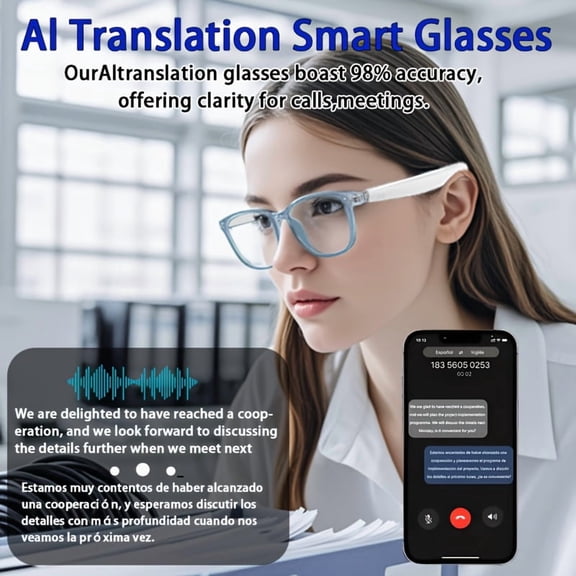 AI Smart Translation Glasses Support 164 Languages GPT System Built-in Mic Speaker HD Calls HiFi Audio Unisex