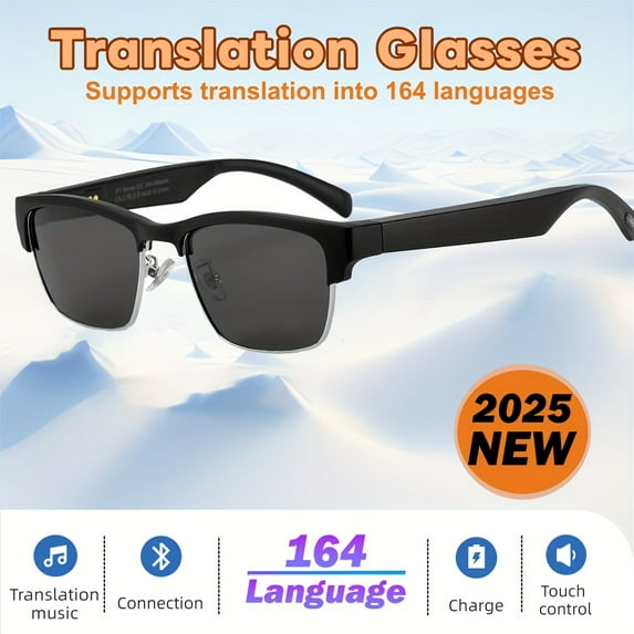 Unisex AI Smart Translation Glasses - 164-Language Real-Time, Touch Control, High-Quality Audio, Office/Travel/Business, Festival Gift