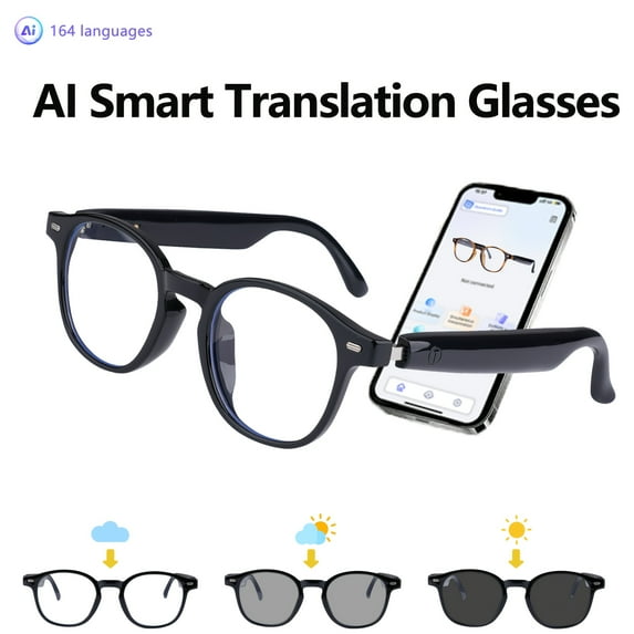 Unisex AI Translation Smart Glasses - 164-Language Support, Polarized Lens, AI Voice, iOS/Android, Halloween Gift