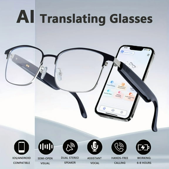 Unisex AI Translation Smart Glasses - 164-Language Support, Polarized Lens, AI Voice, iOS/Android, Halloween Gift