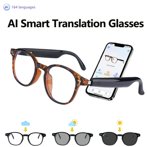 Unisex AI Translation Smart Glasses - 164-Language Support, Polarized Lens, AI Voice, iOS/Android, Halloween Gift