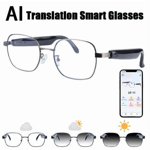 Unisex AI Translator Smart Glasses - 164-Language Real-Time Translation, Wireless Audio, Open-Style, Travel/Learning