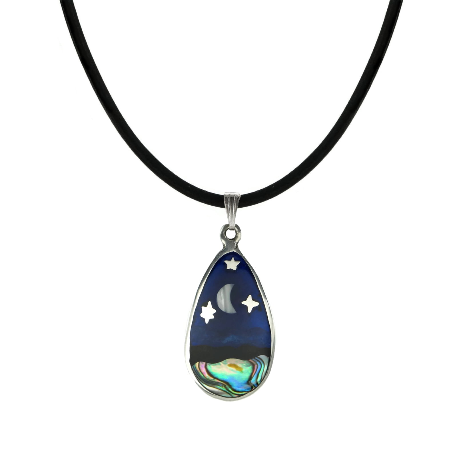 Unisex Abalone Moon and Stars Greek Leather Cord Necklace - 24