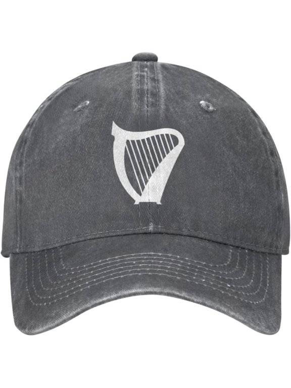Unisex Adjustable Baseball Cap with Irish Harp Musical Instrument Pattern, Denim Fabric Snapback Glacier Cap
