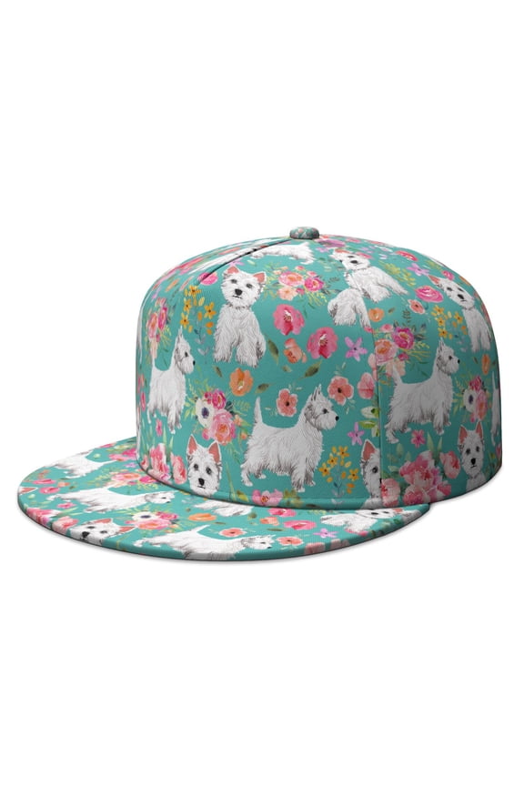 Unisex Adjustable Cap with Dogs and Flowers Print - Full Panel Hat for Pet Enthusiasts