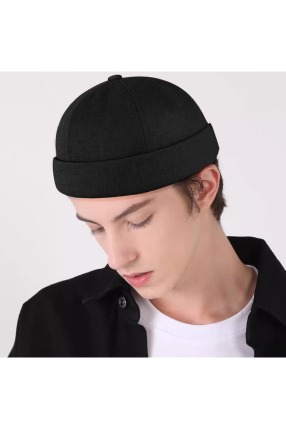 Unisex Adjustable Linen Skull Cap, Breathable Brimless Round Hat for Men Women, Casual Sailor Jockey Hat for Outdoor Activities or Daily Casual Wear Black