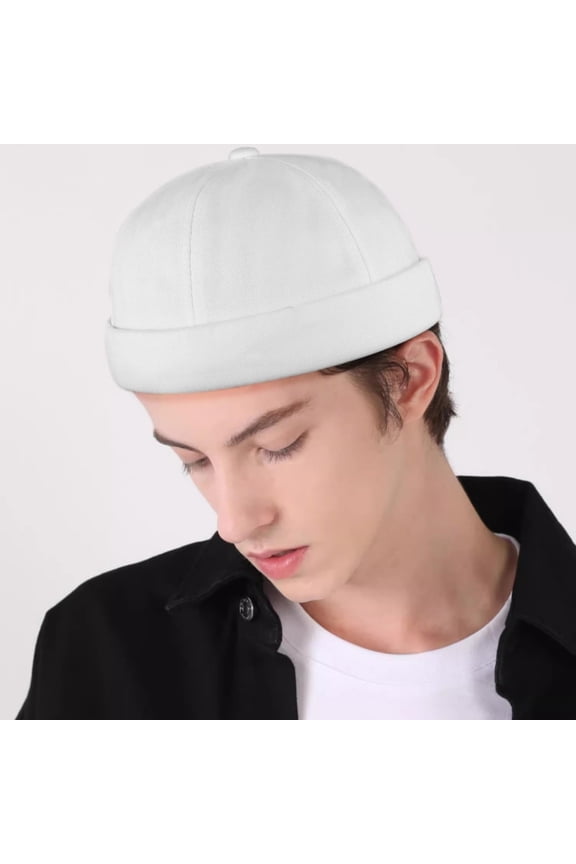 Unisex Adjustable Linen Skull Cap, Breathable Brimless Round Hat for Men Women, Casual Sailor Jockey Hat for Outdoor Activities or Daily Casual Wear White