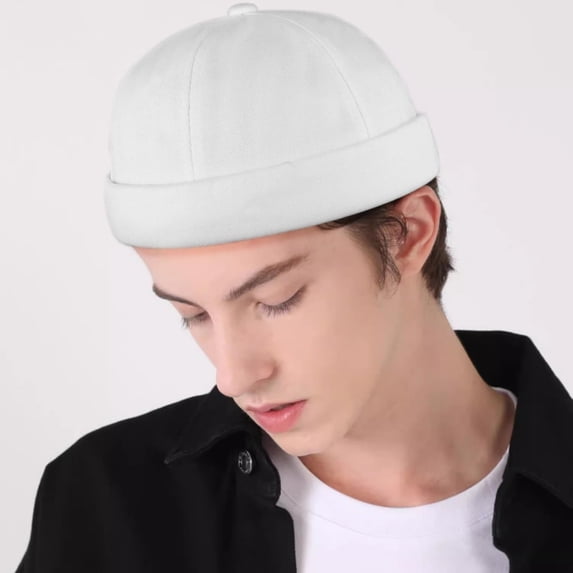 Unisex Adjustable Linen Skull Cap, Breathable Brimless Round Hat for Men Women, Casual Sailor Jockey Hat for Outdoor Activities or Daily Casual Wear White