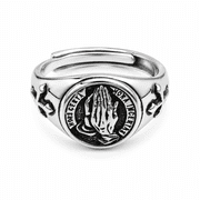 Adjustable Prayer Hands Ring for Men Women, Silver Tone Copper Cross Ring
