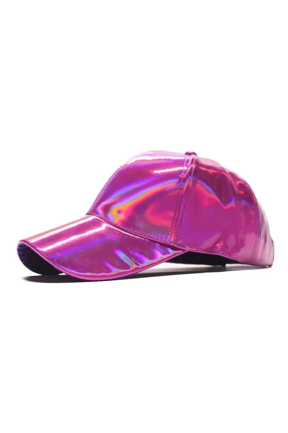 Unisex Adjustable Shiny Holographic Leather Baseball Cap Rainbow Reflective Hip Hop Rave Hat Metallic Casual Cap Bone Casquette ,Durable Quality