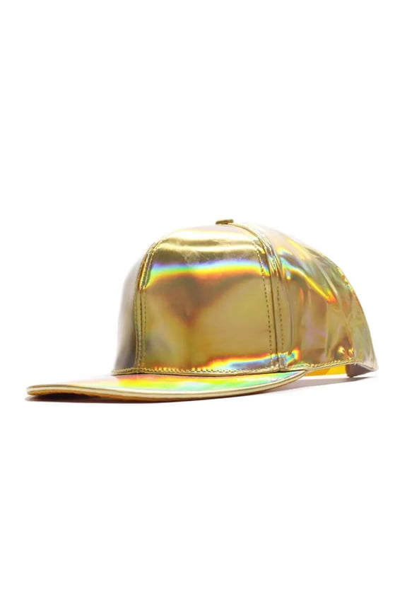 Unisex Adjustable Shiny Holographic Leather Baseball Cap Rainbow Reflective Hip Hop Rave Hat Metallic Casual Cap Bone Casquette ,Durable Quality