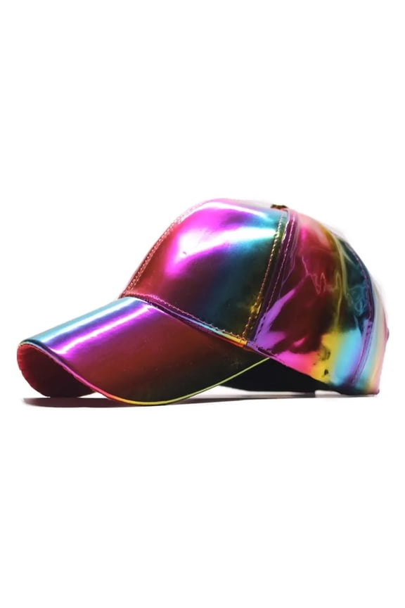 Unisex Adjustable Shiny Holographic Leather Baseball Cap Rainbow Reflective Hip Hop Rave Hat Metallic Casual Cap Bone Casquette ,Durable Quality