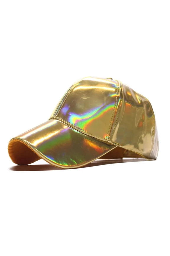 Unisex Adjustable Shiny Holographic Leather Baseball Cap Rainbow Reflective Hip Hop Rave Hat Metallic Casual Cap Bone Casquette ,Durable Quality
