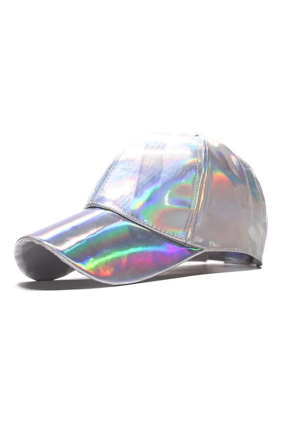 Unisex Adjustable Shiny Holographic Leather Baseball Cap Rainbow Reflective Hip Hop Rave Hat Metallic Casual Cap Bone Casquette ,Fashion Design