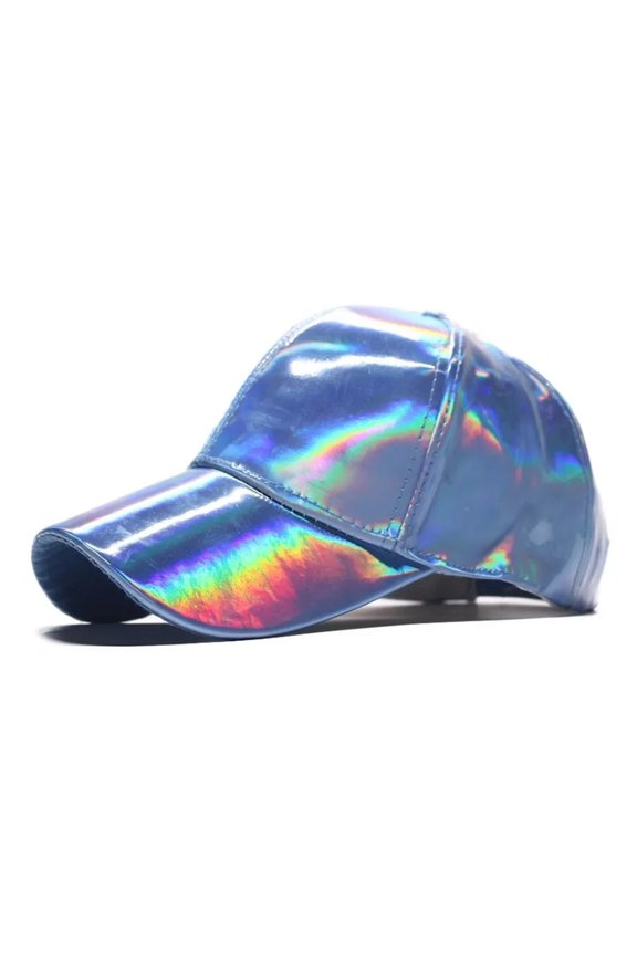 Unisex Adjustable Shiny Holographic Leather Baseball Cap Rainbow Reflective Hip Hop Rave Hat Metallic Casual Cap Bone Casquette ,Soft Touch