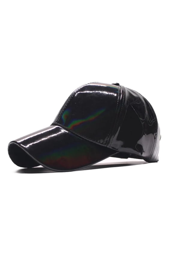 Unisex Adjustable Shiny Holographic Leather Baseball Cap Rainbow Reflective Hip Hop Rave Hat Metallic Casual Cap Bone Casquette ,Unisex