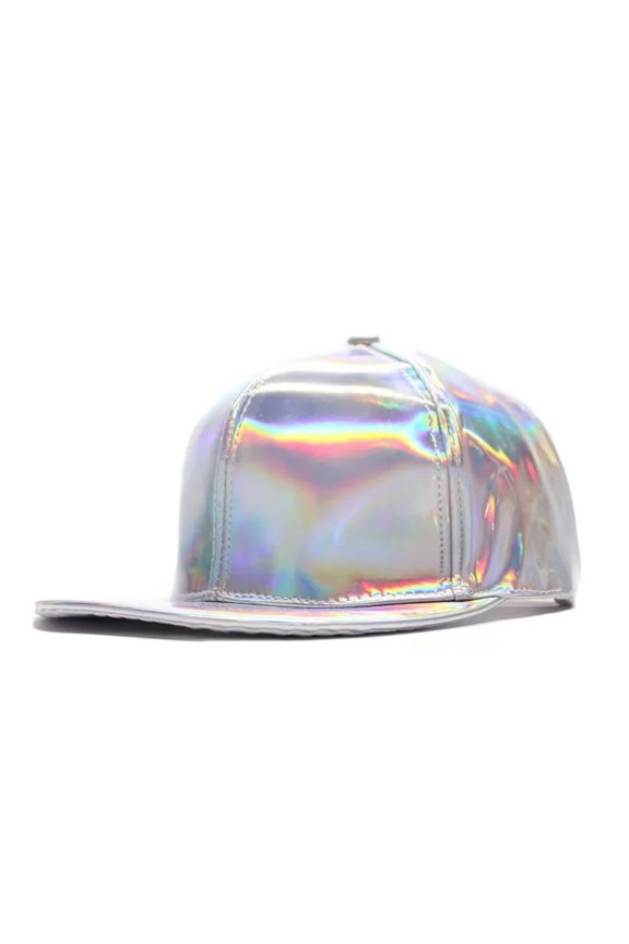 Unisex Adjustable Shiny Holographic Leather Baseball Cap Rainbow Reflective Hip Hop Rave Hat Metallic Casual Cap Bone Casquette ,Unisex