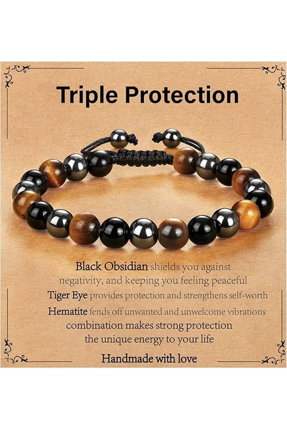Unisex Adjustable Tigered Eye Obsidians Handmade Stretchable Stone Bead Jewelry