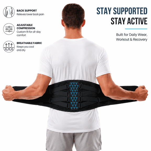 Unisex Adjustable Waist Support Belt, Breathable Mesh Back Support Brace with 3-Panel Lumbar Compression Pad for Lower Back Pain Relief, Posture Support & Daily Fitness Use