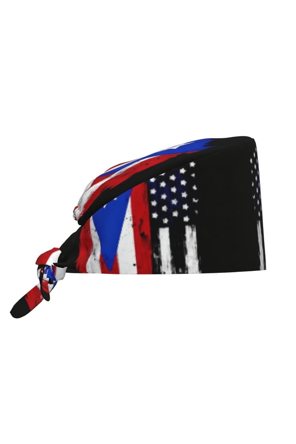 Unisex Adjustable Working Cap America Puerto-Rico Flag Elastic Tie-Back One Size