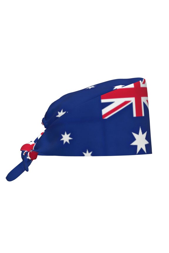 Unisex Adjustable Working Cap Australian Flag Elastic Tie-Back One Size