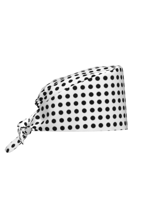 Unisex Adjustable Working Cap Black Polka Dot Pattern Elastic Tie-Back One Size