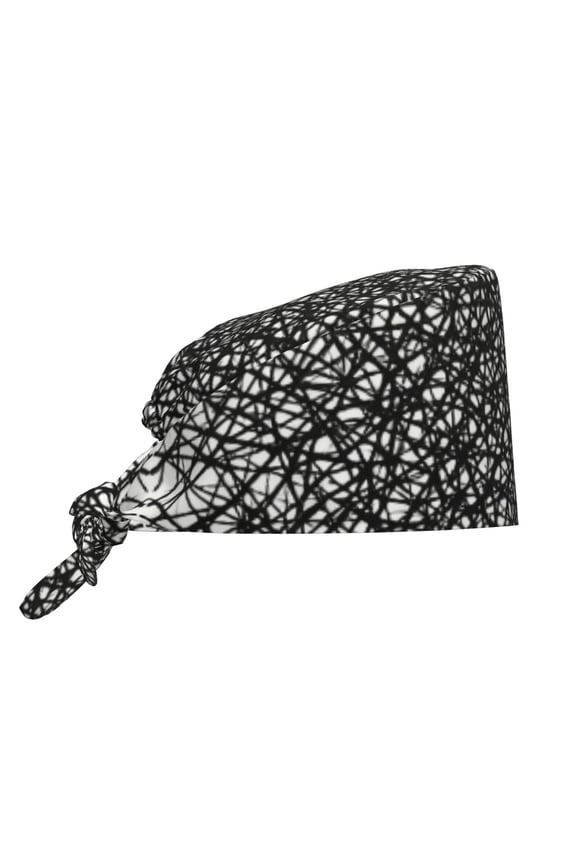 Unisex Adjustable Working Cap Black Scribbles Pattern Elastic Tie-Back One Size