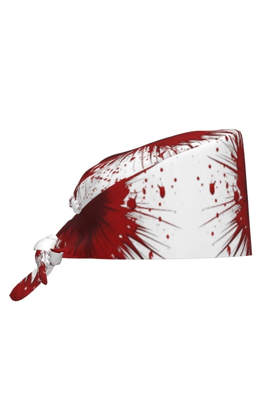 Unisex Adjustable Working Cap Bloody Splatter Pattern Elastic Tie-Back One Size