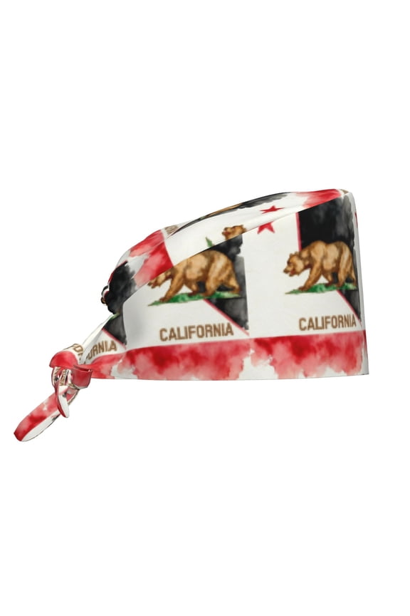 Unisex Adjustable Working Cap California Outline And Flag Elastic Tie-Back One Size
