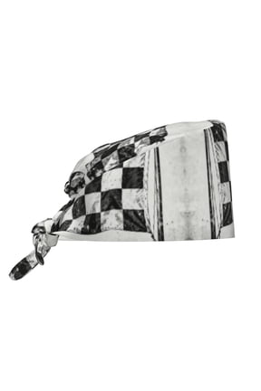 Unisex Adjustable Working Cap Checkered Flag Elastic Tie-Back One Size