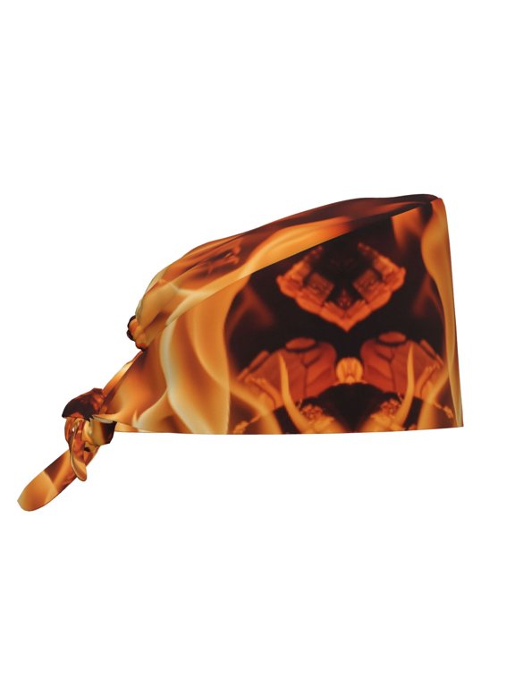 Unisex Adjustable Working Cap Colorful Fire Flame Elastic Tie-Back One Size
