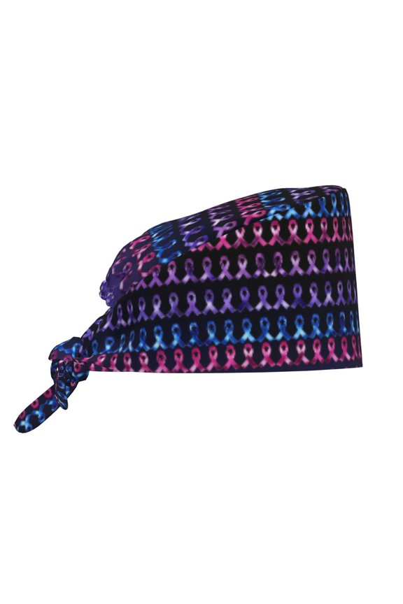 Unisex Adjustable Working Cap Colourful Ribbons Pattern Elastic Tie-Back One Size