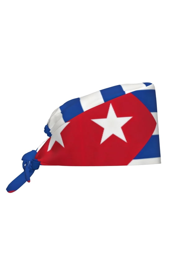 Unisex Adjustable Working Cap Cuban Flag Elastic Tie-Back One Size