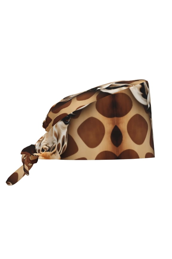 Unisex Adjustable Working Cap Dark Giraffe Print Elastic Tie-Back One Size