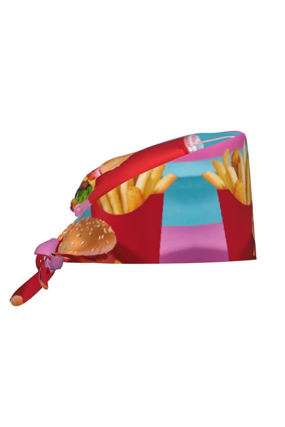 Unisex Adjustable Working Cap Hamburger Fries Cola Elastic Tie-Back One Size