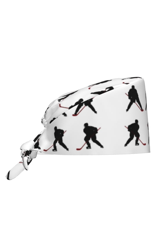 Unisex Adjustable Working Cap Ice Hockey Pattern Elastic Tie-Back One Size