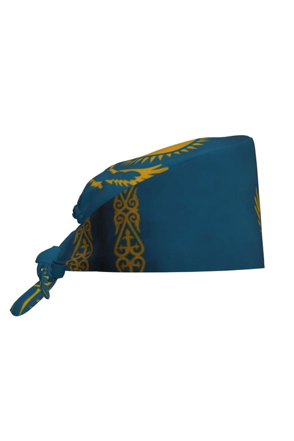 Unisex Adjustable Working Cap Kazakhstan Flag Elastic Tie-Back One Size