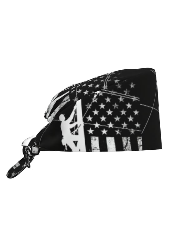 Unisex Adjustable Working Cap Lineman Flag Elastic Tie-Back One Size