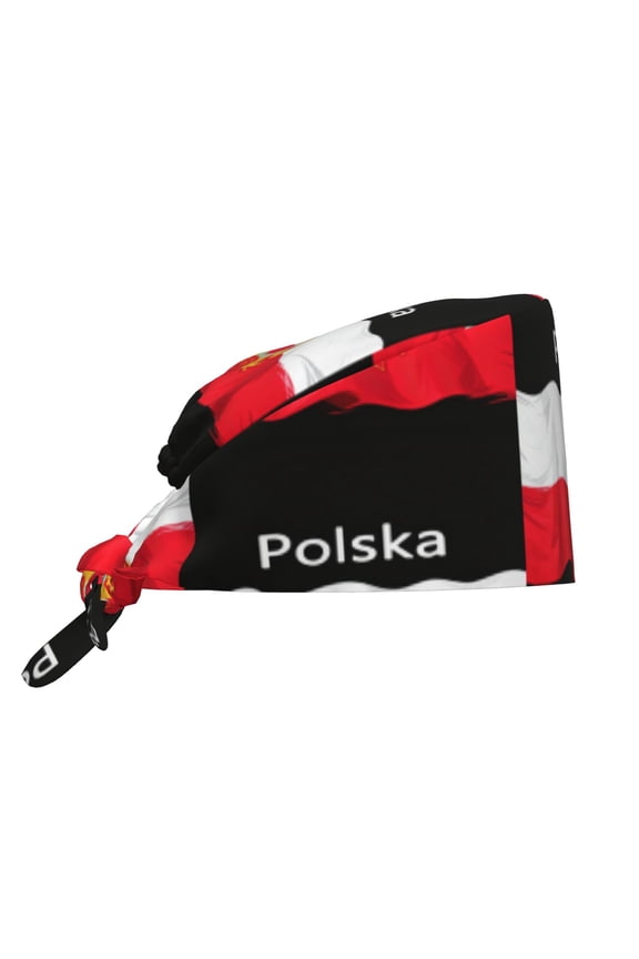 Unisex Adjustable Working Cap Polska Polish Flag Elastic Tie-Back One Size