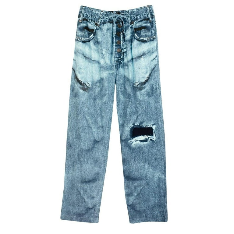 Unisex Adult 100% Cotton Faux Denim Jeans Lounge Pants With Drawstring  Waist - XL