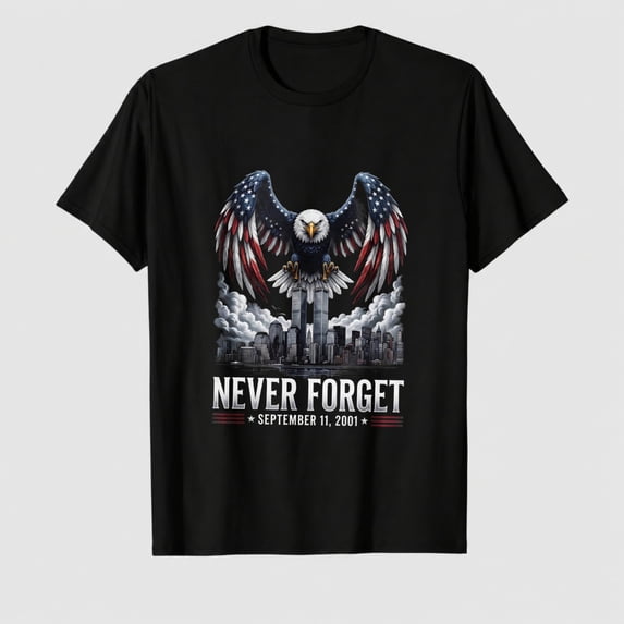 Unisex Adult 9/11 Never Forget Eagle Flag Graphic T-Shirt, September 11 Memorial Short Sleeve Shirt