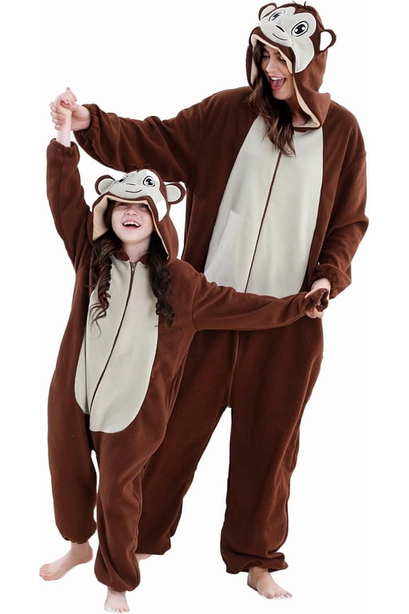 Unisex Adult Animal Onesie Pajamas Sleepwear Homewear Christmas Pajamas Long Sleeve Zipper Hooded One Piece Pajamas for Family Matching Christmas Outfit for Women and Men