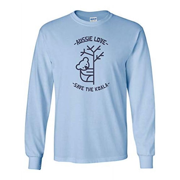 Unisex Adult Aussie Love Save The Koala Long Sleeve T-Shirt-Light Blue-Medium