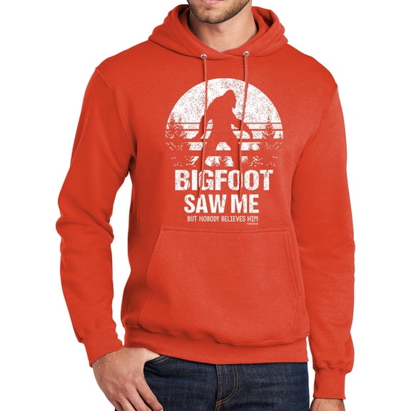 Unisex Adult Bigfoot Saw Me Funny Hoodie Sweatshirt, 2XL Orange