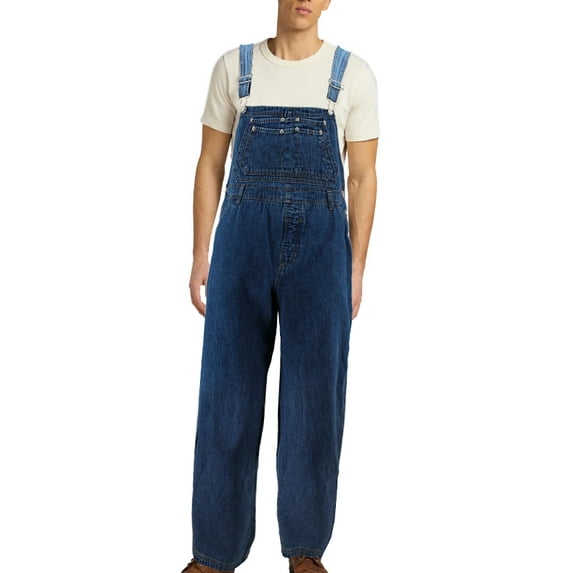 Unisex Adult Blue Straight Leg Bib Buckle Straps Cotton Denim Overall Pants (16/36)