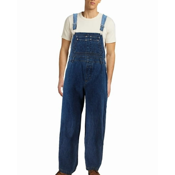 Unisex Adult Blue Straight Leg Bib Buckle Straps Cotton Denim Overall Pants (20/40)